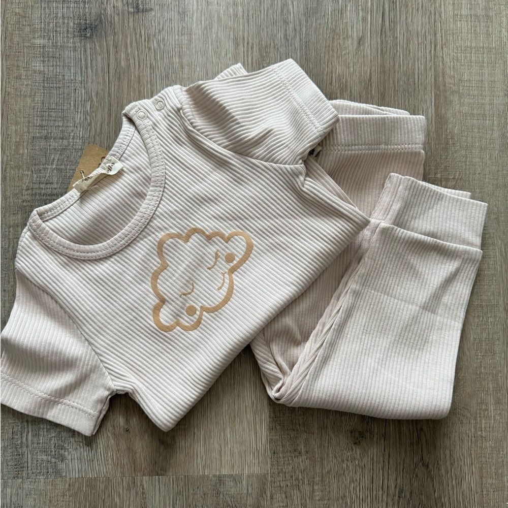 ORGANIC COTTON RIBBED PAJAMAS SET GENDER NEUTRAL NATURAL COLOR